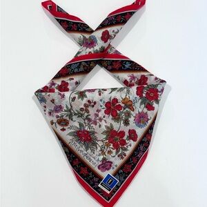 NWT Women Handkerchief YSL Vintage Floral Red Black Cotton Pocket Square 18”